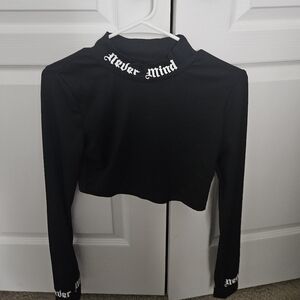 Black Graphic Crop Top | Turtleneck | Biker/Gorpcore | Old English| Neck Letters